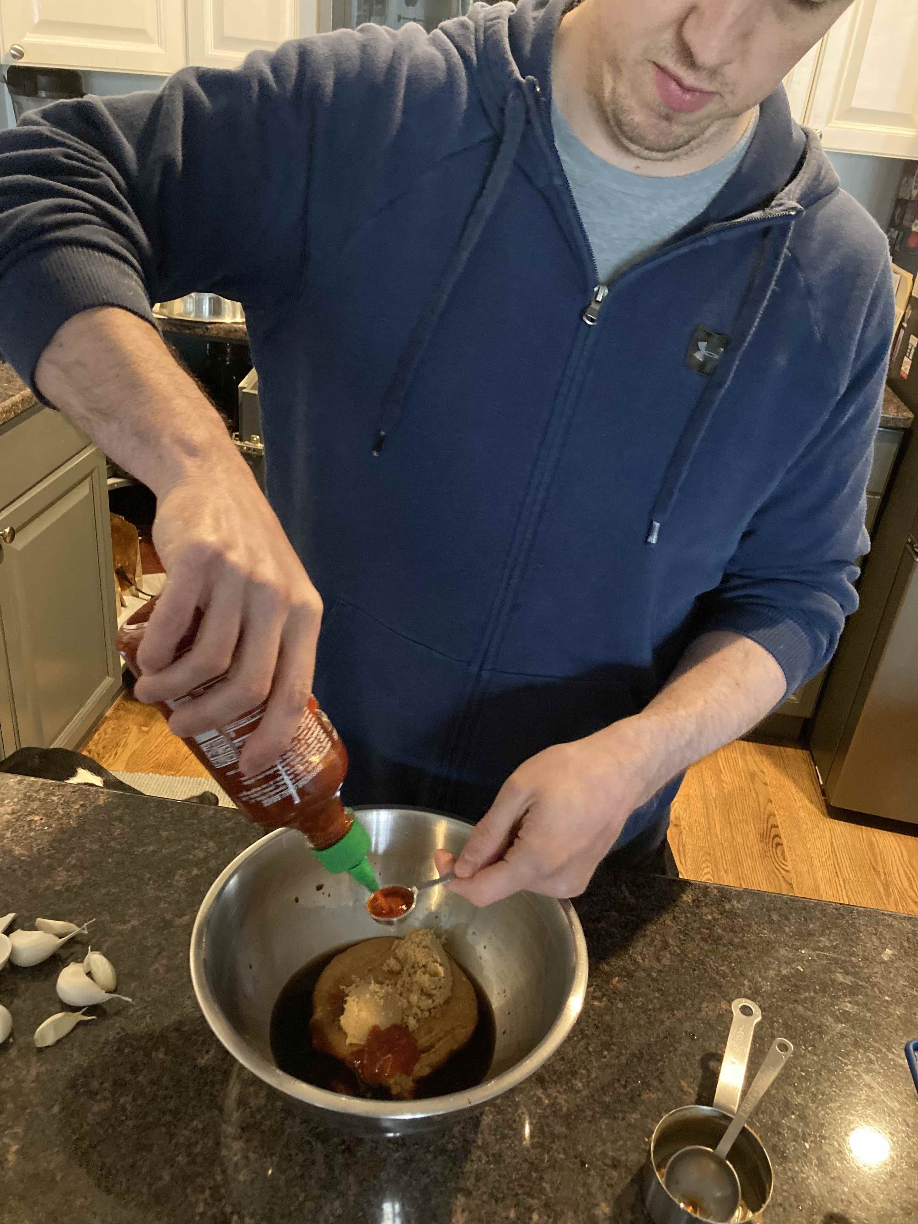 Putting the peanut sauce together