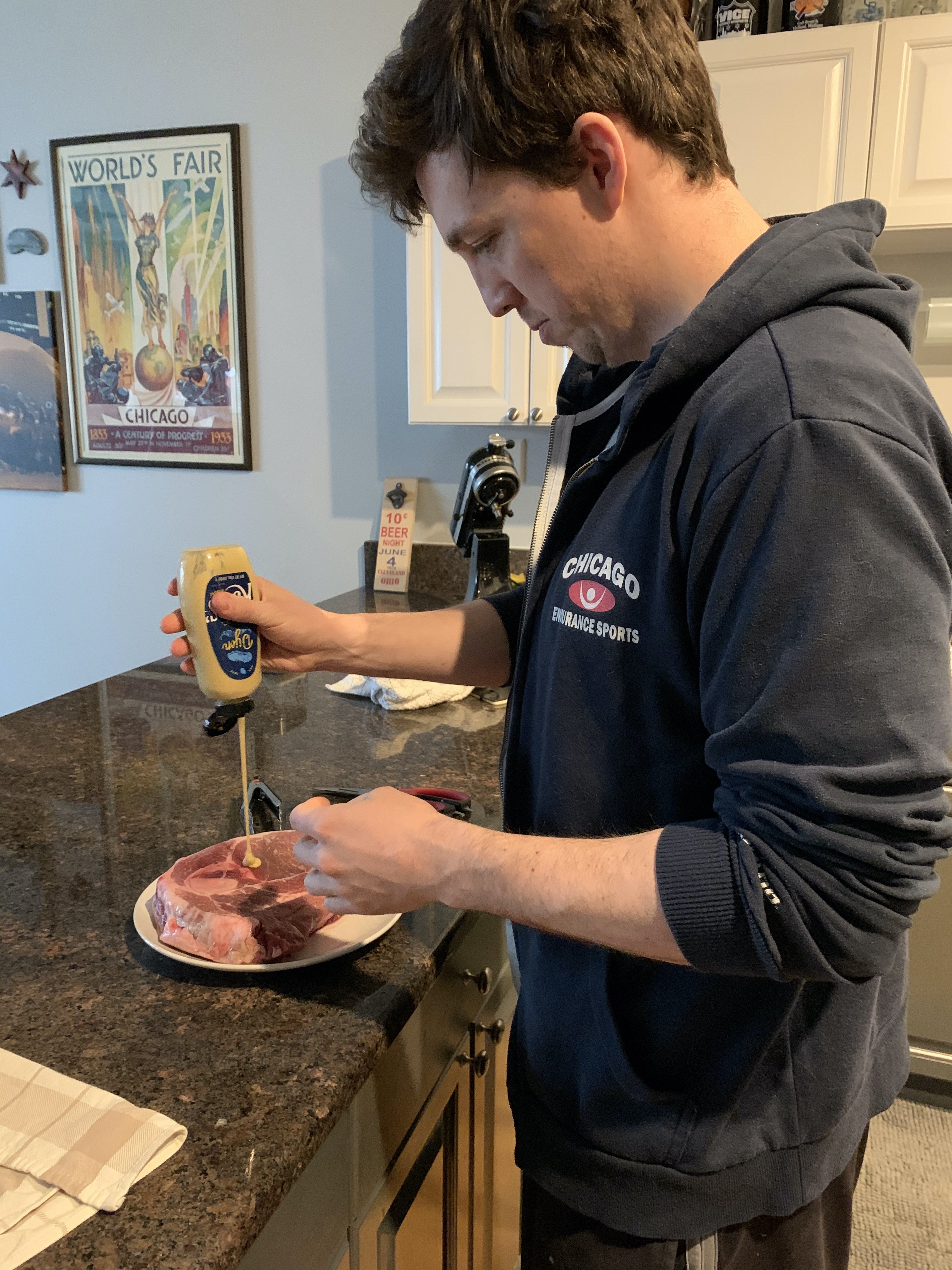 Chris getting pork started